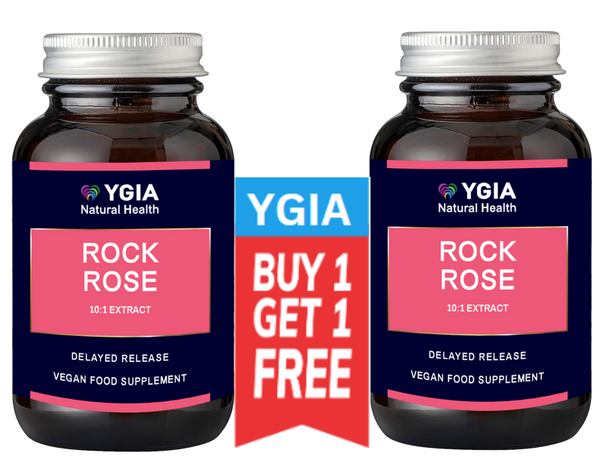 ROCK ROSE (CISTUS INCANUS) ♦ Detoxifies ♦ Anti-Aging ♦ Reduce Stress & Cortisol ♦ Regenerates and Calms ♦ 60 Veg Caps X 450mg ♦ Amber Glass Bottles ♦ 100% Natural ♦ Non-GMO ♦ Gluten & Dairy Free ♦ No Additives