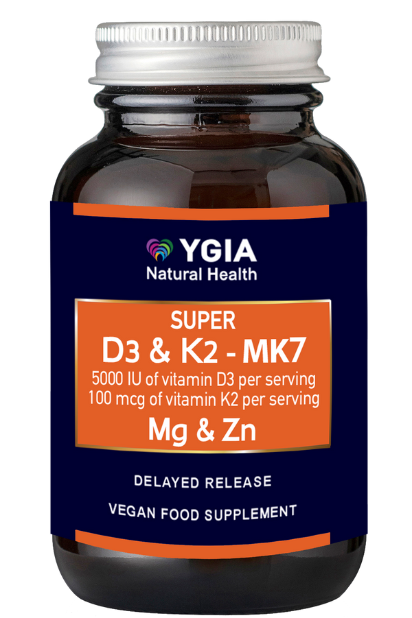 SUPER D3 5,000 IU & K2 MK7 100 mcg Magnesium Glycinate & Picolinate Zinc  ♦ 60 Enteric DRCaps  ♦ No Additives ♦ Amber Glass Bottles ♦ Non-GMO ♦ Gluten & Dairy Free