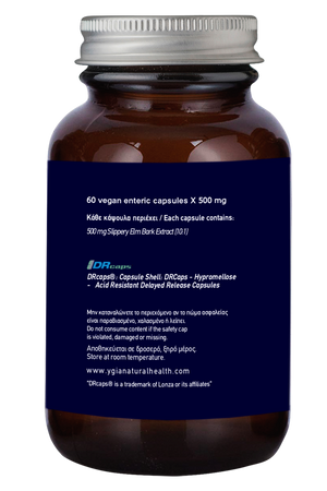Slippery Elm 500 mg   ♦ 60 Enteric Veg Caps X 500mg  ♦ Amber Glass Bottles ♦ 100% Natural ♦ Non-GMO ♦ Gluten & Dairy Free ♦ No Additives