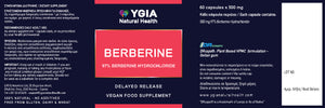 Berberine 97% HCL - Lowers Blood Sugar level - Increases Metabolism - 60 delayed release vegan caps Χ 500 mg(97%) ♦Amber Glass Bottles  ♦ NO Additives  ♦