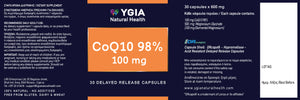 Q10 98%- 100 mg  ♦ 30 Enteric Veg Caps X 500mg  ♦ Amber Glass Bottles ♦ 100% Natural ♦ Non-GMO ♦ Gluten & Dairy Free ♦ No Additives