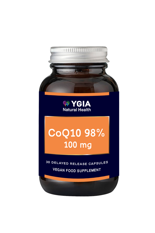 Q10 98%- 100 mg  ♦ 30 Enteric Veg Caps X 500mg  ♦ Amber Glass Bottles ♦ 100% Natural ♦ Non-GMO ♦ Gluten & Dairy Free ♦ No Additives