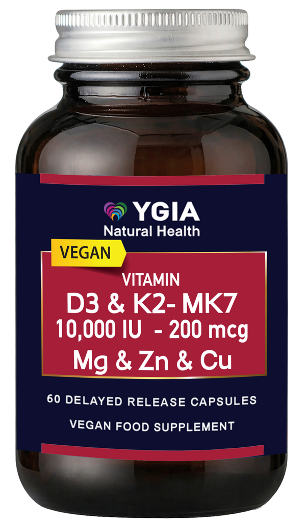 Vegan Vitamin D3 10,000 IU- K2 MK7 200 mcg- Magnesium Glycinate, Zinc & Copper - 60 DRCaps