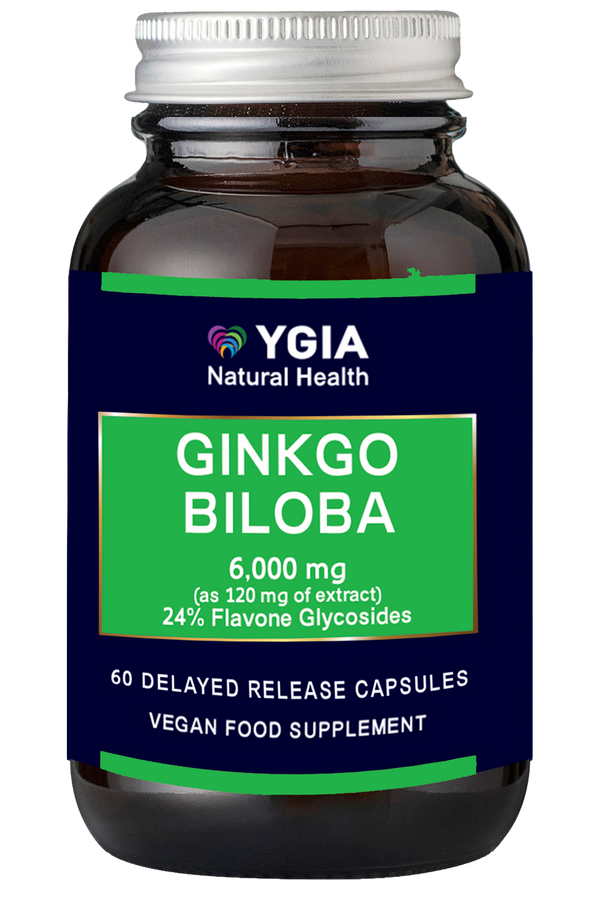 GINKGO BILOBA 6,000mg   ♦ 60 Veg Caps X 500mg  ♦ Amber Glass Bottles ♦ 100% Natural ♦ Non-GMO ♦ Gluten & Dairy Free ♦ No Additives