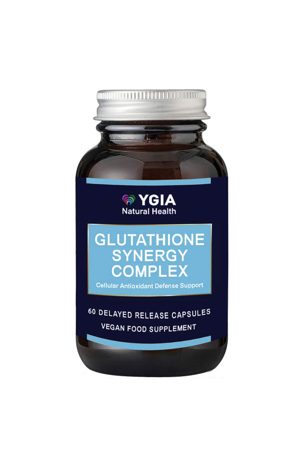Glutathione Synergy Complex: 60 Φυτικές Κάψουλες βραδείας αποδέσμευσης X 500mg  ♦ Γυάλινο Φιμέ Μπουκάλι ♦ 100% Φυσικό ♦ Non-GMO ♦ Ελεύθερο από Αλλεργιογόνα ♦  Χωρίς Πρόσθετα