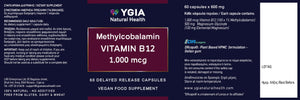 Methylcobalamin Vitamin B12 -1,000 mcg  ♦ 60 Veg Caps X 600mg  ♦ Amber Glass Bottles ♦  Non-GMO ♦ Gluten & Dairy Free ♦ No Additives