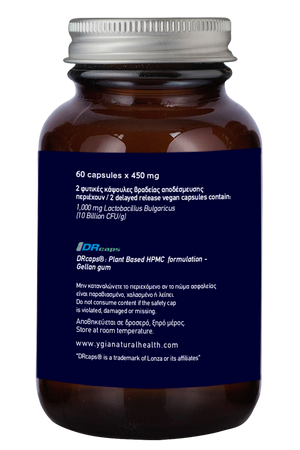 Lactobacillus Bulgaricus - The Natural Probiotic - 10 blllion CFU- 60 Delayed Release VCaps x 500 mg -Amber Glass Bottles