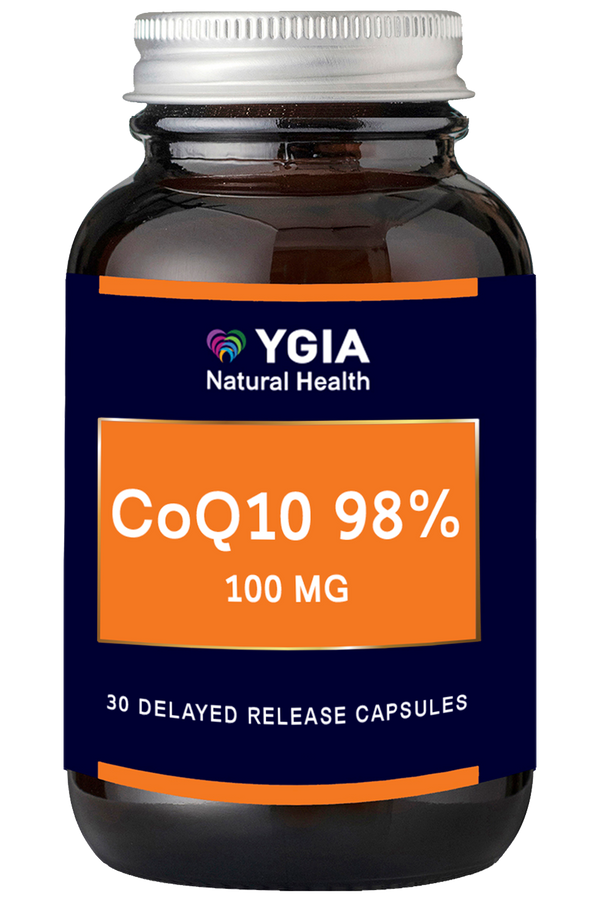 Q10 98%- 100 mg  ♦ 30 Enteric Veg Caps X 500mg  ♦ Amber Glass Bottles ♦ 100% Natural ♦ Non-GMO ♦ Gluten & Dairy Free ♦ No Additives