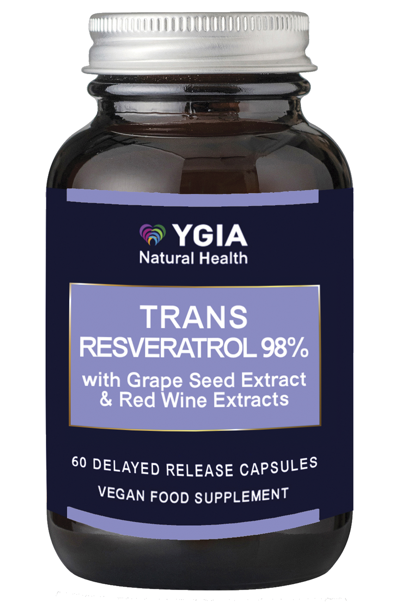 Trans Reservatrol 98% with Grape Seed and Wine Extracts- 500 mg ♦ 60 Enteric Veg Caps X 500mg  ♦ Amber Glass Bottles ♦ 100% Natural ♦ Non-GMO ♦ Gluten & Dairy Free ♦ No Additives
