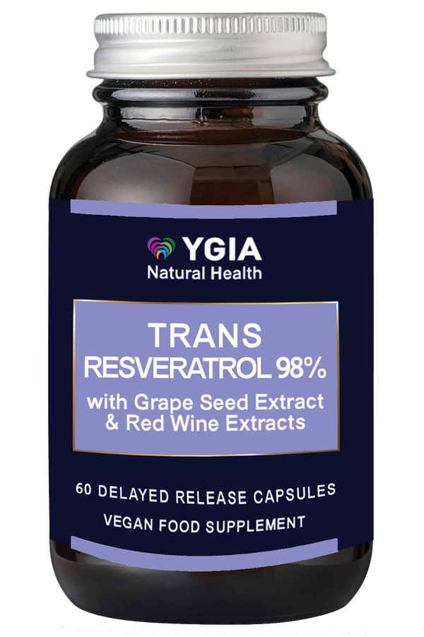 Trans Reservatrol 98% with Grape Seed and Wine Extracts- 500 mg ♦ 60 Enteric Veg Caps X 500mg  ♦ Amber Glass Bottles ♦ 100% Natural ♦ Non-GMO ♦ Gluten & Dairy Free ♦ No Additives