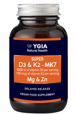 SUPER D3 5,000 IU & K2 MK7 100 mcg Magnesium Glycinate & Picolinate Zinc  ♦ 60 Enteric DRCaps  ♦ Amber Glass Bottles ♦ 100% Natural ♦ Non-GMO ♦ Gluten & Dairy Free ♦ No Additives