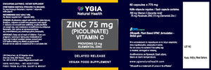 Picolinate Zinc 75 mg & Vitamin C ♦ 60 Veg Caps X 500mg ♦ Amber Glass Bottles ♦ 100% Natural ♦ Non-GMO ♦ Gluten & Dairy Free ♦ No Additives